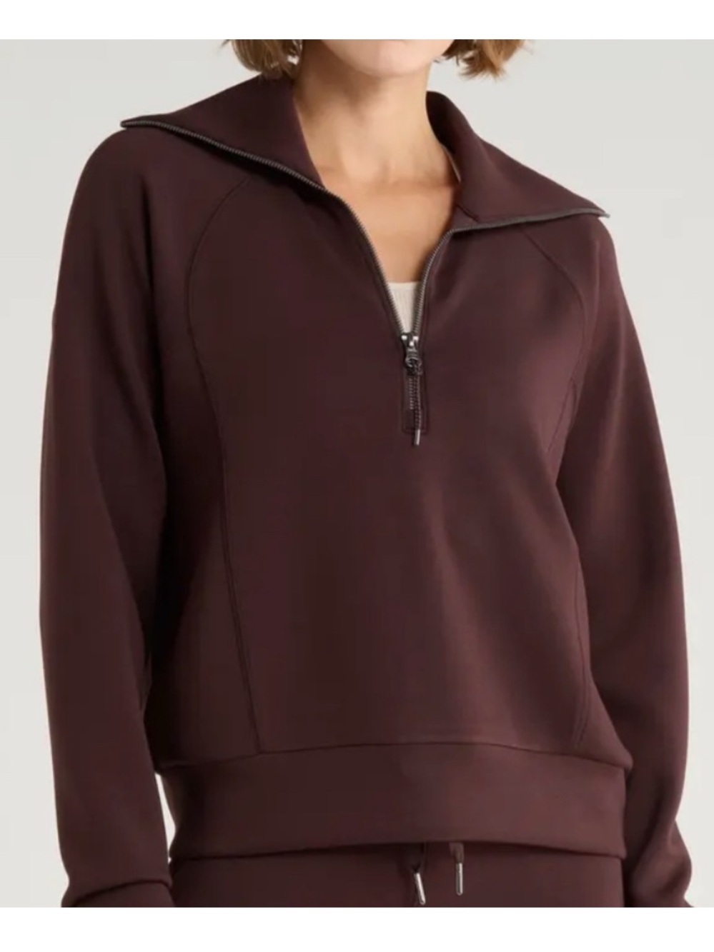NEW SPANX air essentials half zip sweatshirt in truffle brown Size XS